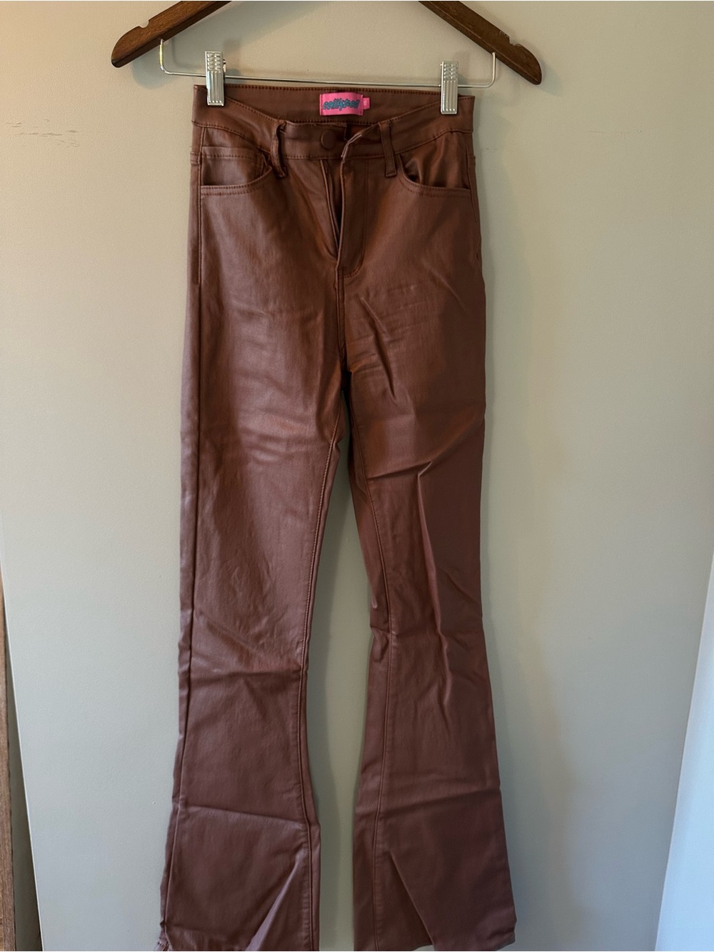 Edikted Brown Faux Leather Flare Pants